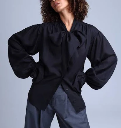 Protagonista Tencel Bow-Tie Blouse with Voluminous Airy Sleeves