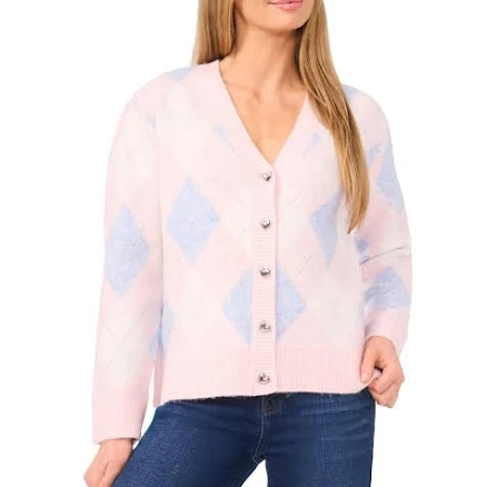 CeCe Women's Heart Button Argyle Long-Sleeve V-Neck Cardigan Sweater