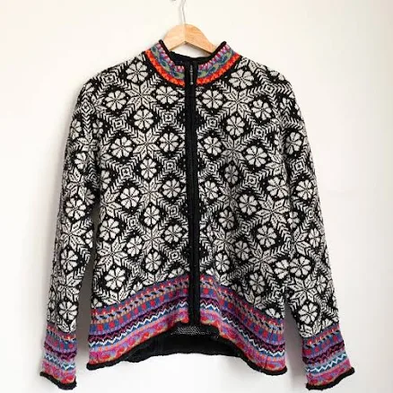 Icelandic Designs Nordic Fair Isle Zip-up Wool Blend Cardigan Sweater