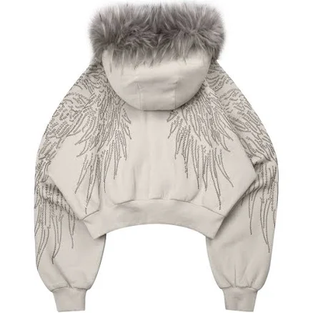 Fallen Faux Fur Studded Crop Zip Hoodie
