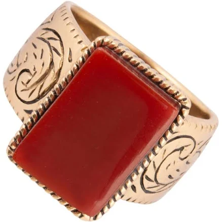 Barse Women's Stamped Orange Carnelian Golden Ring