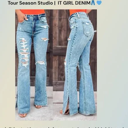 Women's Distressed Slit Bootcut Jeans