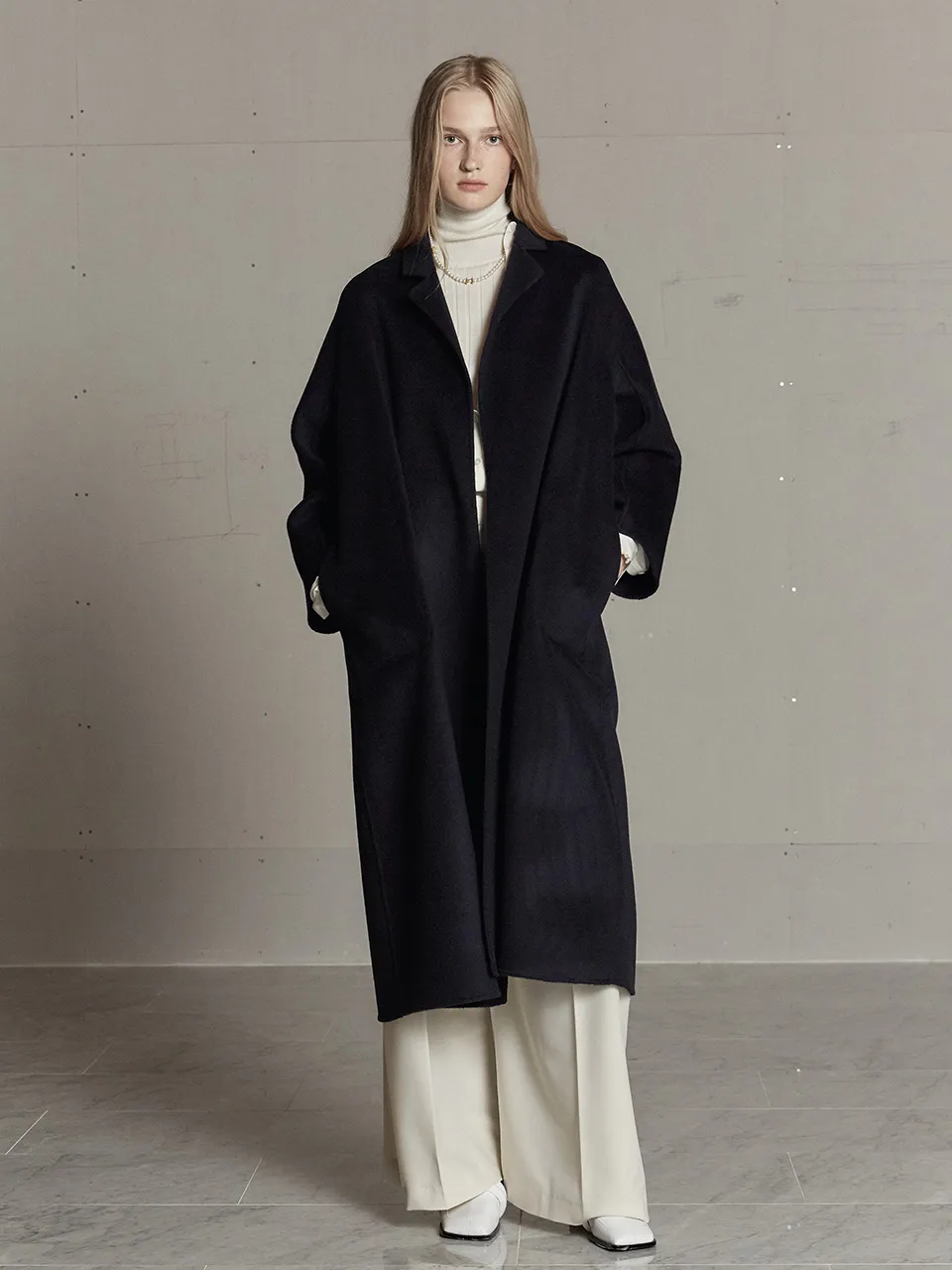 MAGOT Reversible Cashmere Blended Handmade Coat-Royal Navy