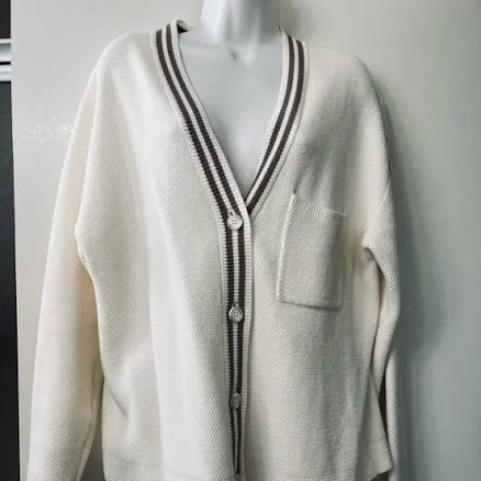 Alo Yoga Tennis Club Sweater Knit Cardigan Black/Ivory XS