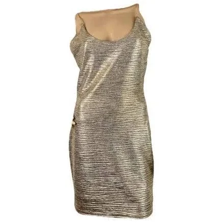 Alice & Olivia Champagne Metallic Mini Dress Size 10 US