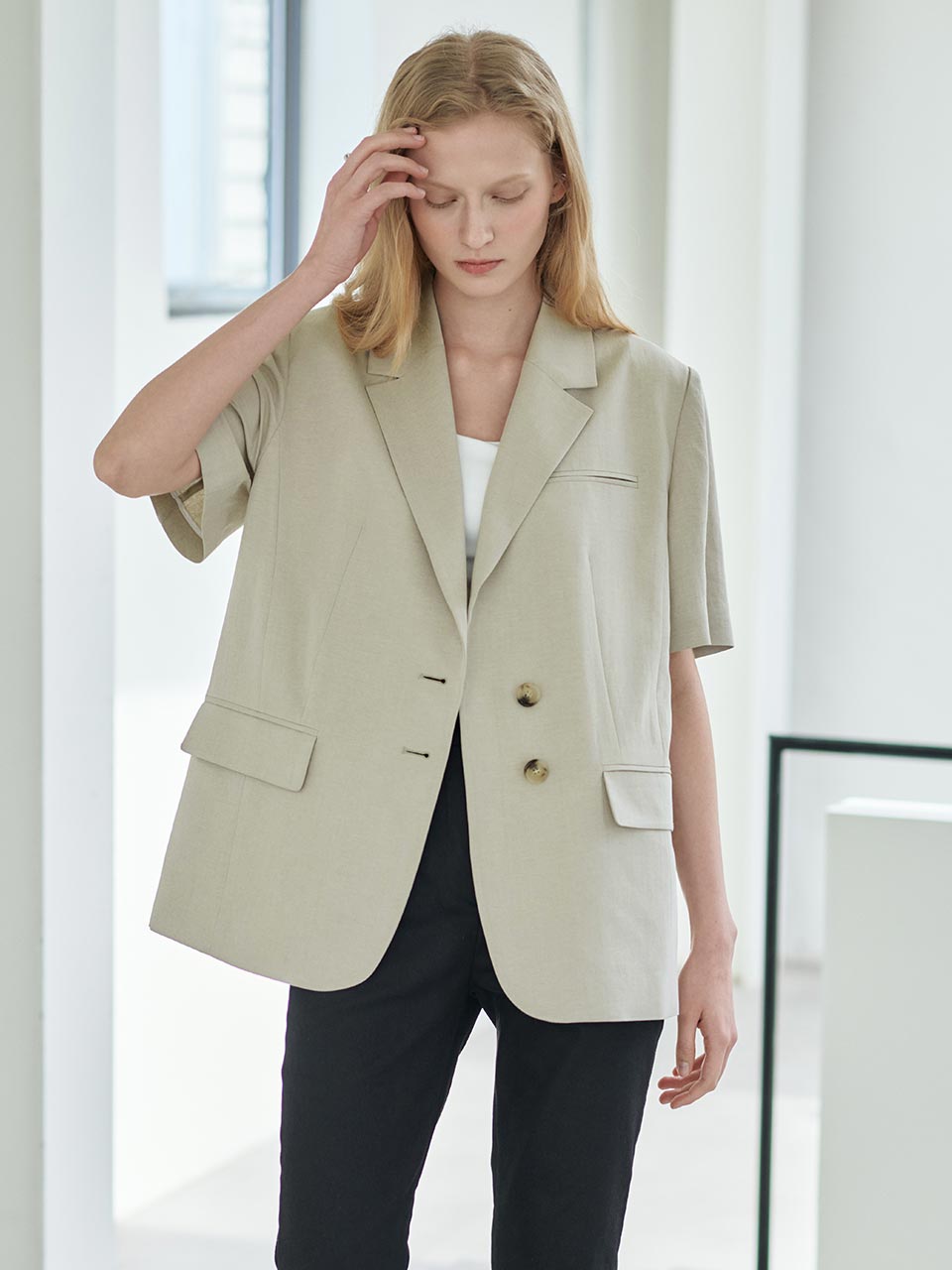 Semi-double Half sleeve Jacket _ Khaki Beige