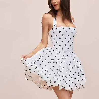 Vivianne Polka Dot Bubble Hem Mini Dress