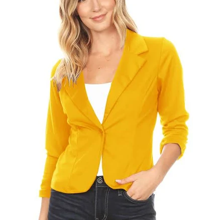 Moa Collection Women's Casual 3/4 Ruched Sleeve Blazer Jacket