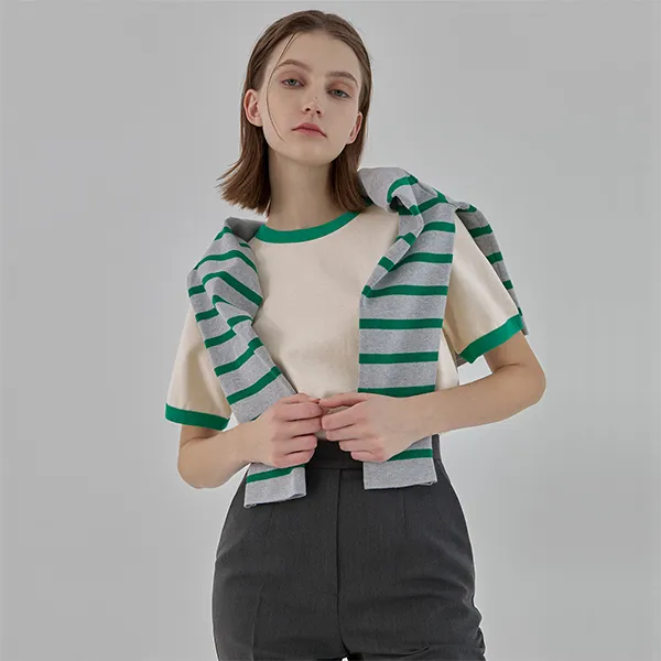 Classic Embroidered Color Block Point Tee (T-6609)