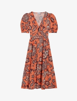 CLAUDIE PIERLOT - Ruska floral-print puff-sleeve cotton midi dress