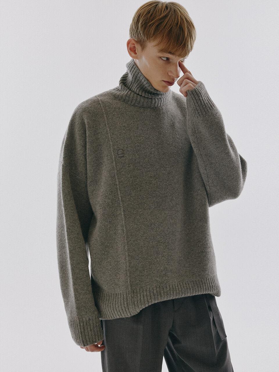 Turtleneck Wool Sweater Melange Gray