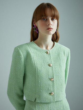 Tropical Slit Crop Tweed Jacket