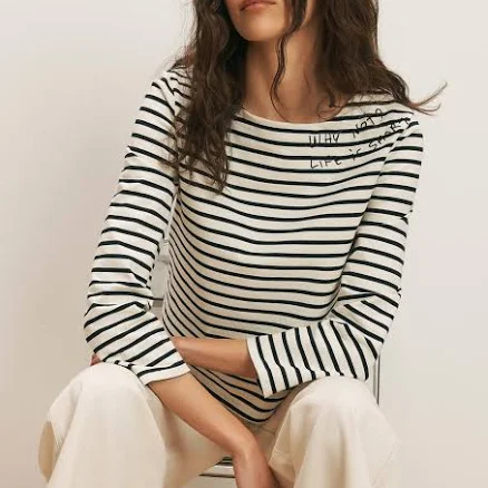 Veronica Beard Hovey Embroidered Stripe Top