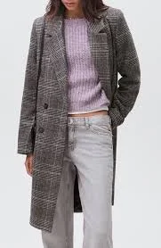 Check Longline Tweed Coat