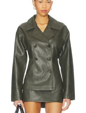 superdown Caroline Faux Leather Jacket in Olive - size L