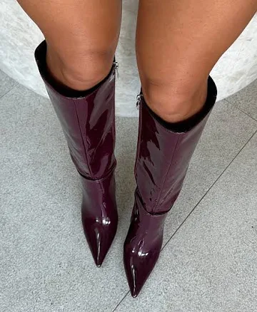 One Step At A Time Knee High Patent Boots