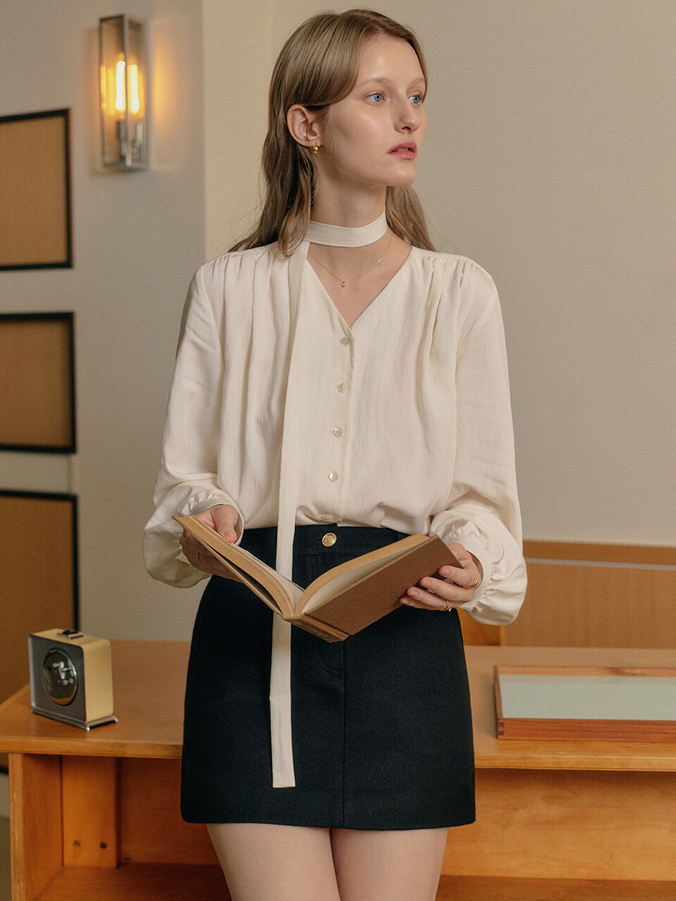 Chaney V-neck Tie Blouse