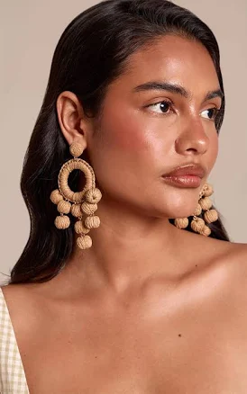 PrettyLittleThing Women's Raffia Circular Draped Statement Earrings