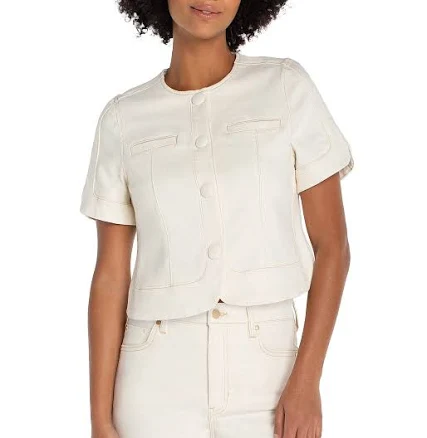 Liverpool Collarless Short Sleeve Cropped Jacket