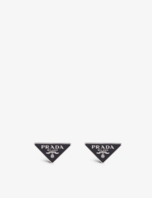PRADA - Logo-print sterling-silver studs earrings