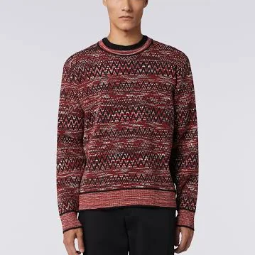Crew-neck jumper with slub chevron print