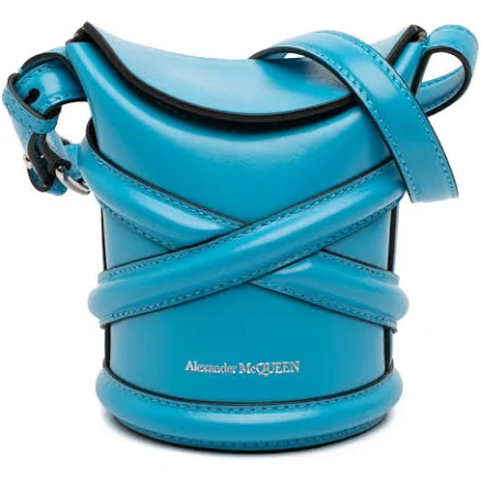 Pre-owned Alexander McQueen Calfskin The Curve Bucket Bag Ladies 602955.682683 in Blue