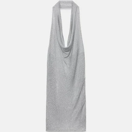 Zara Metallic Thread Knit Halter Dress