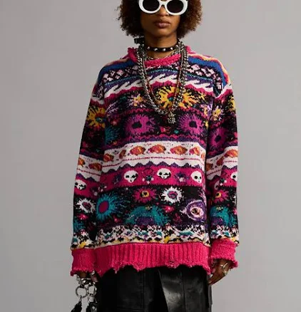 R13 Jacquard Boyfriend Sweater with Mini Skulls
