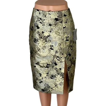 Lulus Floral Brocade Pencil Skirt In Gold & Black