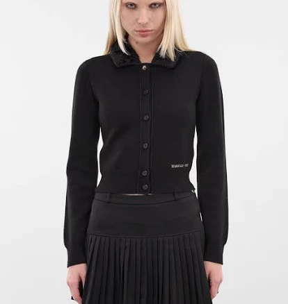 MARINE SERRE | H.Lorenzo|Black Merino Wool Knit Cardigan (WTK082ACKNI0033-BK99-BLACK), M / BLACK