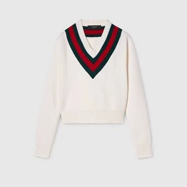 Gucci Fine Knit Wool Sweater with Web