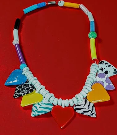 1980's Hand Painted Ceramic Ruby Z Necklace