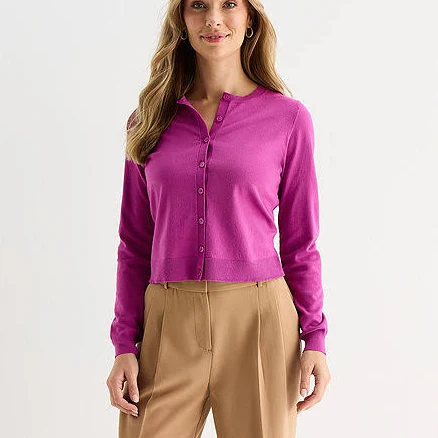 Liz Claiborne Women's Crew Neck Long Sleeve Button Cardigan