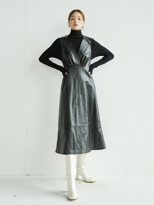 Gwanghwamun V-neck Leather Dress