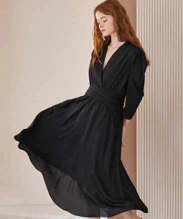 CAHIERS [CAHISIENNE] Wrap Style Chiffon dress_Black by W Concept