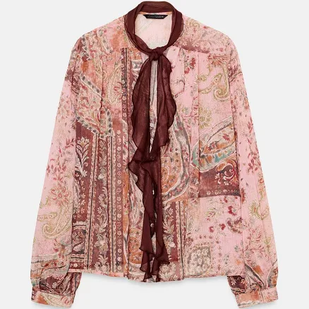 Zara Printed Tie Blouse