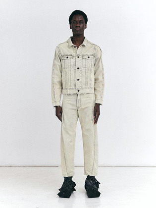 Beige Raw-Edge Denim Jacket