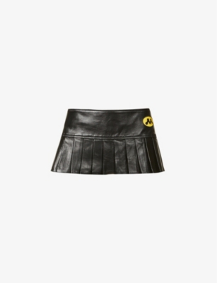 MOWALOLA - Branded-patch pleated leather mini skirt