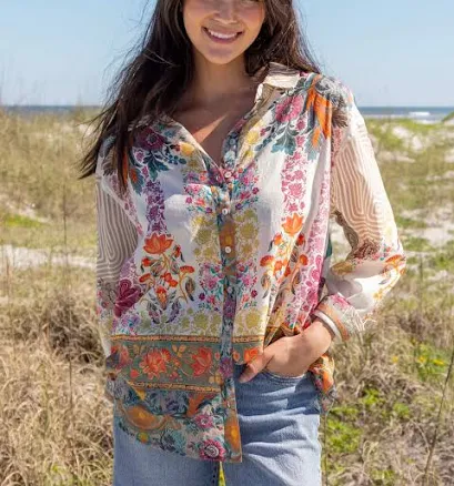 Barcelona Cotton Button Down Paisley Floral Borders