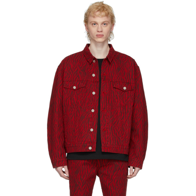 We11done Red Oversized Denim Zebra Print Jacket