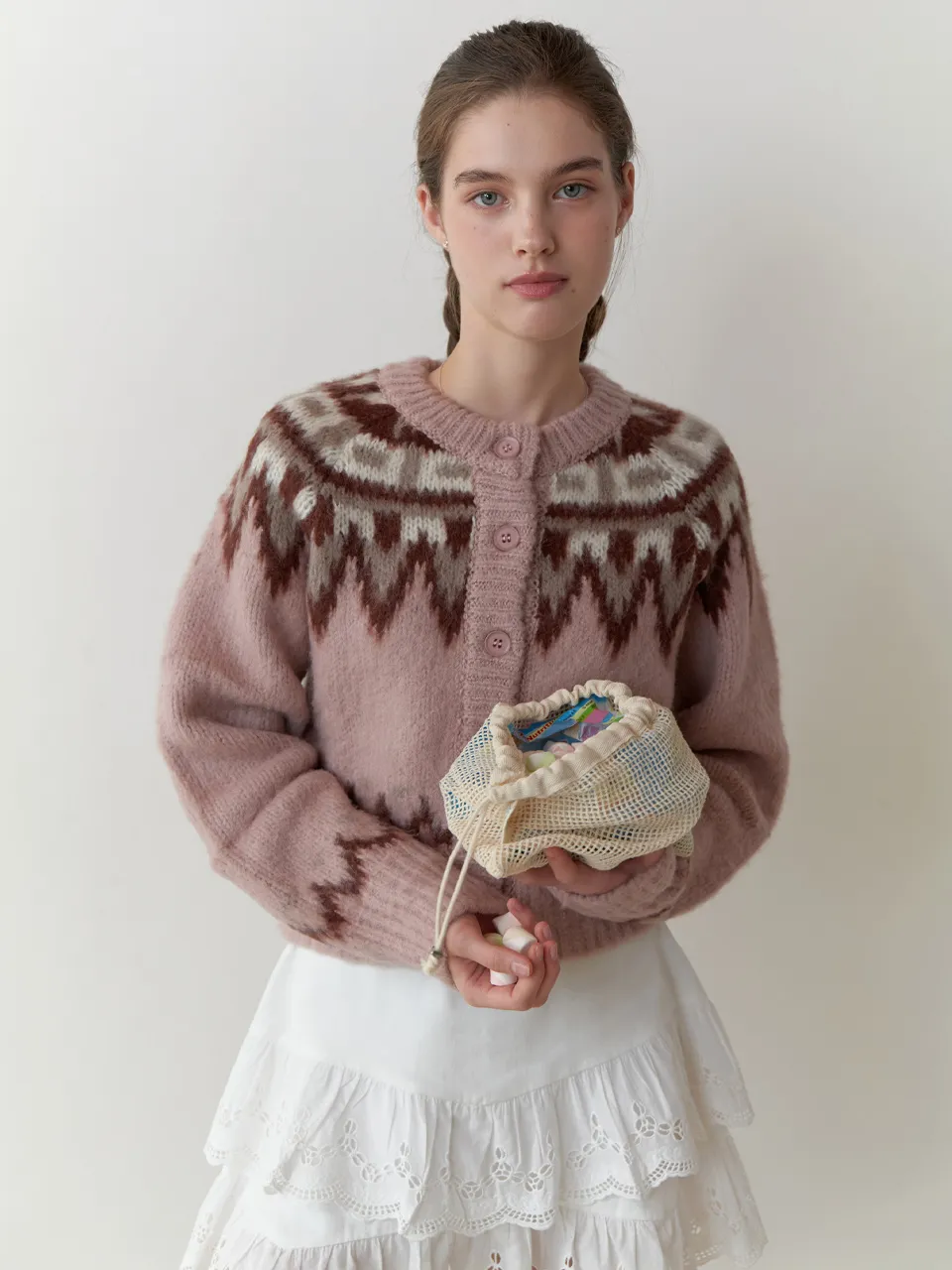 Lodge nordic knit cardigan (pink)