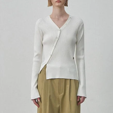 Atelier Nain Unbalanced Slim Fit Diagonal Button Cardigan