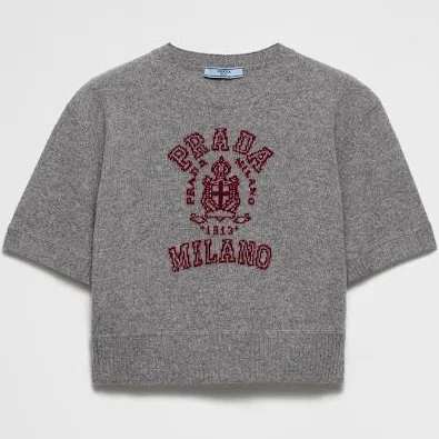 Prada Women's Wool and Cashmere Intarsia Cropped Sweater