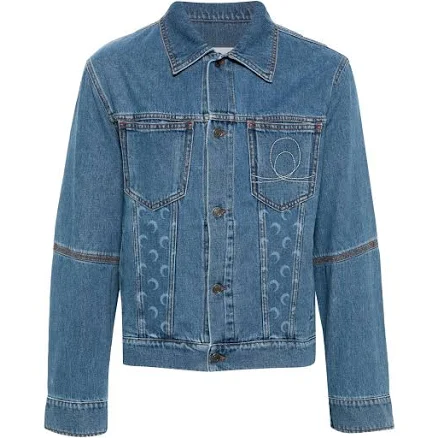 Marine Serre Men's Crescent Moon-Print Denim Jacket