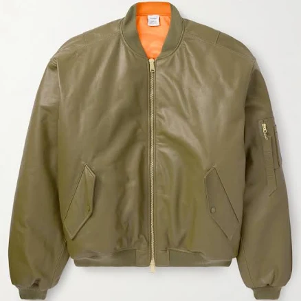 VETEMENTS Oversized Leather Bomber Jacket - Men - Green Coats and Jackets - L