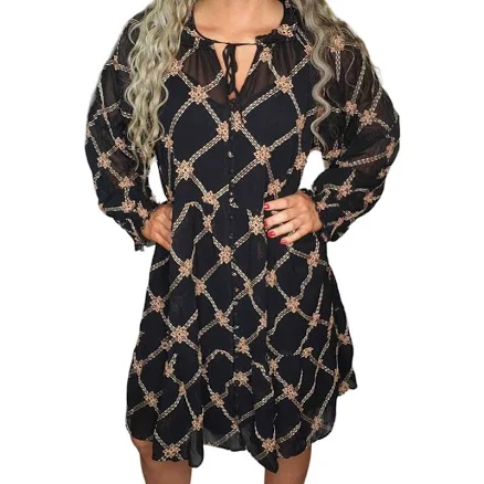 Johnny Was Dress XL Black Orange Sheer Embroidered Mock Neck Ruffle