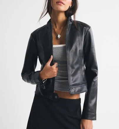 Abercrombie & Fitch Women's Slim Vegan Leather Mockneck Jacket