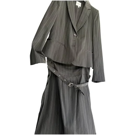 Moschino Black Pinstripe Cotton Suit Dress Size 46 IT