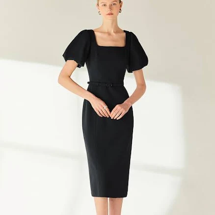 BAU by Bride And You Christina Square Neck H-line Long Dress_Black by W Concept