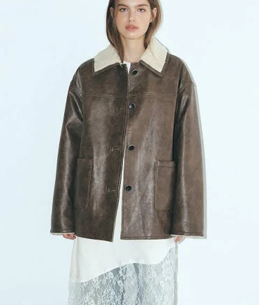 W Concept Reversible Leather Mustang Coat